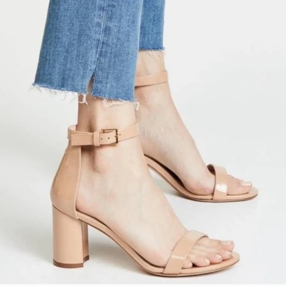 Stuart Weitzman Nearlynude Adobe Aniline Block Heel - EUC 7.5